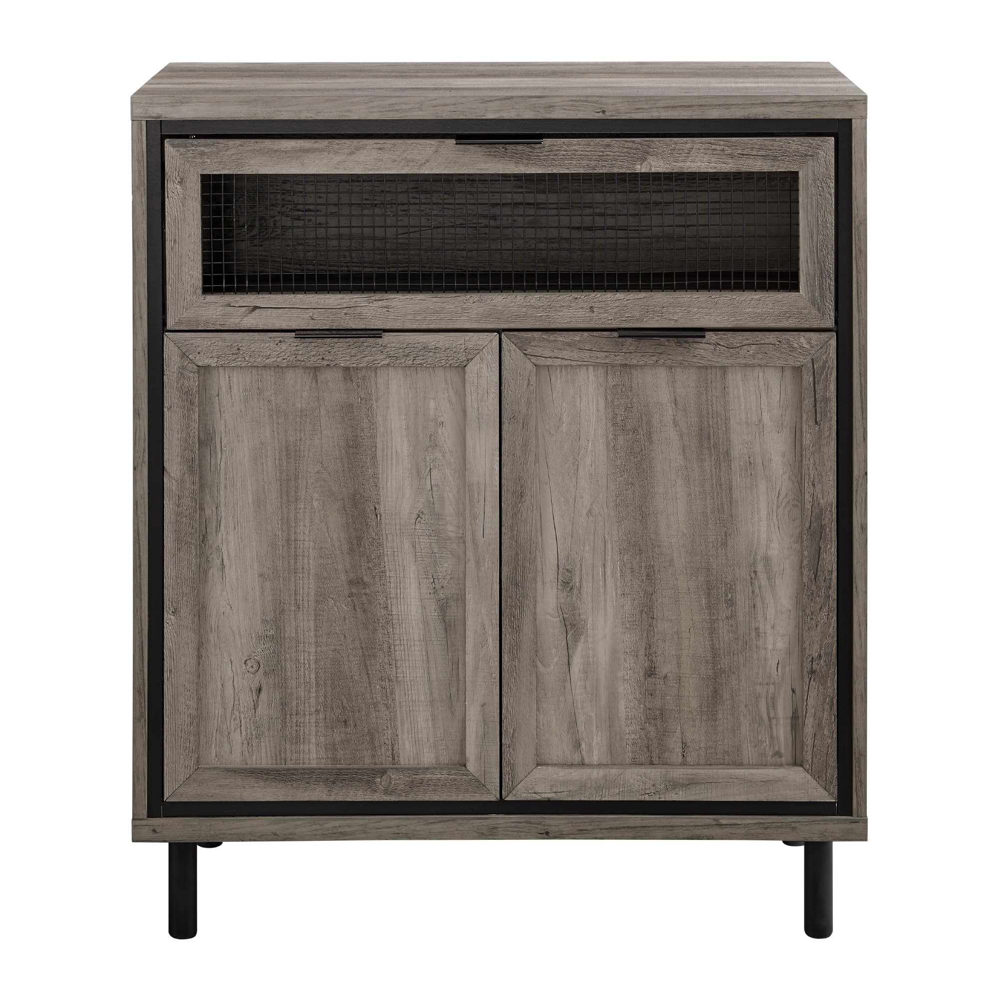 Walker Edison Gray Wash Mesh Metal Accent Cabinet